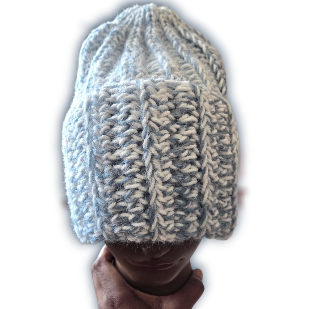 "Blues" Fuzzy Chunky Xtra LONG, Ribbed Beanie, Winter Accessories, Handmade